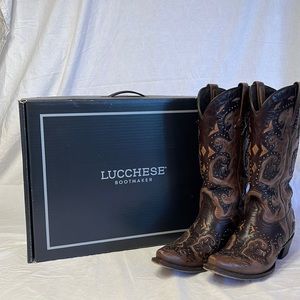Lucchese Stud Scarlette Cafe Brown women’s snip-toe cowboy boots Size 9 C